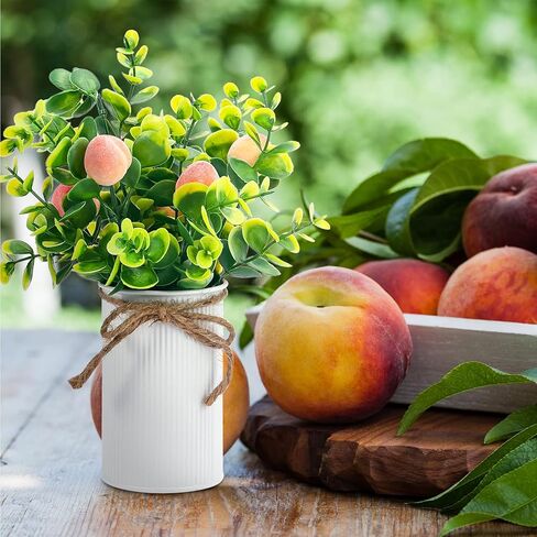 Omldggr 2 Pack Artificial Peach Decoration Simulation Pink Peach Artificial Peach Mason Jar Table Centerpiece Decor Metal Potted Artificial Plant Fruit for Spring Farmhouse Home Decoration in Saudi Arabia