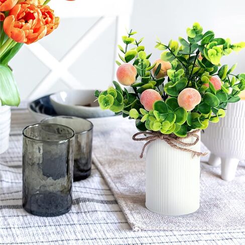 Omldggr 2 Pack Artificial Peach Decoration Simulation Pink Peach Artificial Peach Mason Jar Table Centerpiece Decor Metal Potted Artificial Plant Fruit for Spring Farmhouse Home Decoration in Saudi Arabia