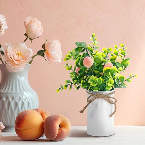 Omldggr 2 Pack Artificial Peach Decoration Simulation Pink Peach Artificial Peach Mason Jar Table Centerpiece Decor Metal Potted Artificial Plant Fruit for Spring Farmhouse Home Decoration in Saudi Arabia