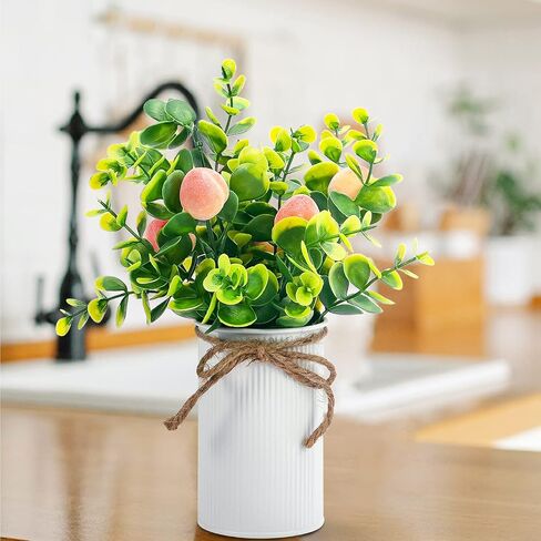 Omldggr 2 Pack Artificial Peach Decoration Simulation Pink Peach Artificial Peach Mason Jar Table Centerpiece Decor Metal Potted Artificial Plant Fruit for Spring Farmhouse Home Decoration in Saudi Arabia