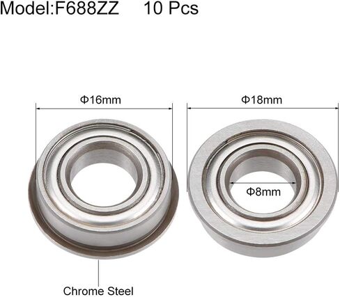 uxcell F688ZZ Flanged Ball Bearing 8x16x5mm Shielded Chrome Steel Flange Rip Bearings 10pcs in Saudi Arabia