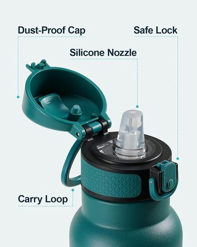 18oz Insulated Water Bottle for Kids with Straw and Handle, 2PCS BUZIO BPA-Free Vacuum Water Flask Leak & Sweat Proof with Popup Lid & Silicone Nozzle for Toddler School Travel, Black+Blue in Saudi Arabia