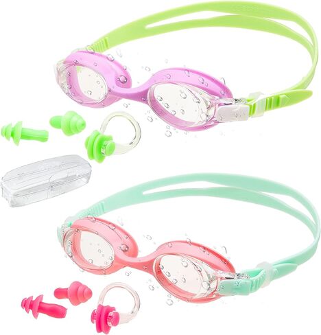 نظارات السباحة للأطفال من Sloosh (عبوة من قطعتين)، نظارات سباحة مانعة للتسرب رؤية واسعة ومضادة للضباب ومضادة للأشعة فوق البنفسجية للأولاد والبنات والمراهقين in Kuwait