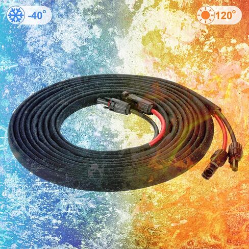 Solar Panel Extension Cable - 25FT 10AWG(6mm²) Solar Panel Wire Twin with Female and Male Connector, Tinned Copper Wire for Home Boat RV Solar Panel Outdoor-One end Installed (10AWG 25FT) in Saudi Arabia
