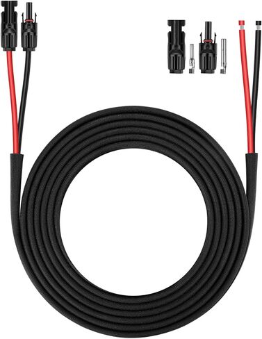 Solar Panel Extension Cable - 25FT 10AWG(6mm²) Solar Panel Wire Twin with Female and Male Connector, Tinned Copper Wire for Home Boat RV Solar Panel Outdoor-One end Installed (10AWG 25FT) in Saudi Arabia