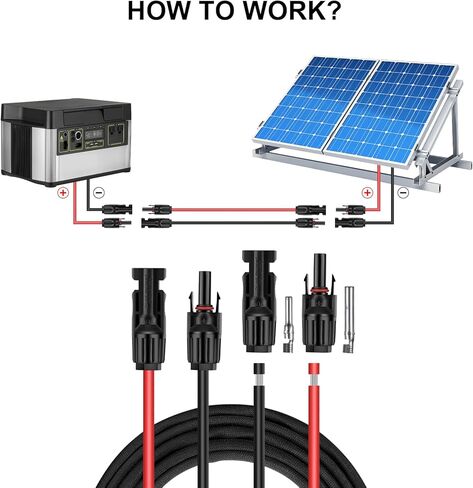 Solar Panel Extension Cable - 25FT 10AWG(6mm²) Solar Panel Wire Twin with Female and Male Connector, Tinned Copper Wire for Home Boat RV Solar Panel Outdoor-One end Installed (10AWG 25FT) in Saudi Arabia