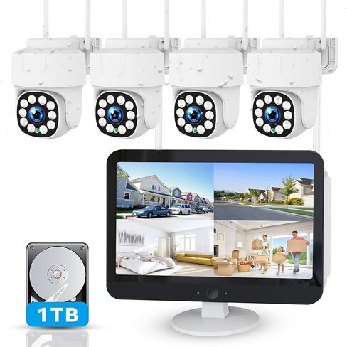 نظام كاميرا أمان، نظام أمان كاميرا CCTV مع شاشة 12.5 بوصة، كاميرا أمان خارجية 5 ميجابكسل، كشف الحركة، مقاومة للماء IP67، محرك أقراص ثابتة 24/7 10CH 1 تيرابايت، صوت ثنائي الاتجاه in Kuwait