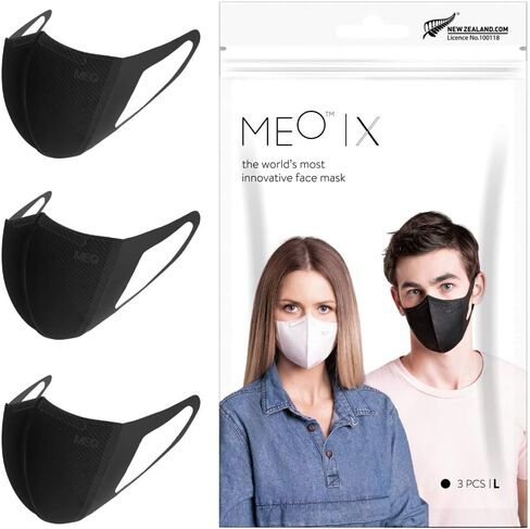 Meo X Adults - Disposable and Adjustable Face Mask | 3 Pack, Large, Black | Safe, Breathable, Comfortable, Fashionable | Manuka Oil for Calming in Saudi Arabia