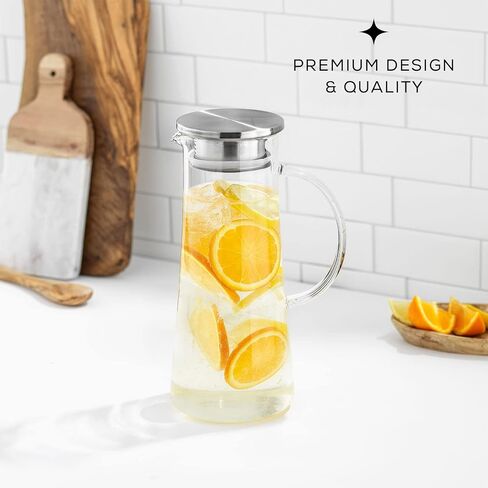 JoyJolt 60oz Glass Pitcher with Lid (2 Lids) - Beverage Serveware and Storage Container for Hot Liquids or Cold Drinks. Fridge Pitcher, Juice Container, Water Jug, Iced Tea Pitcher or Milk Pitcher in Saudi Arabia