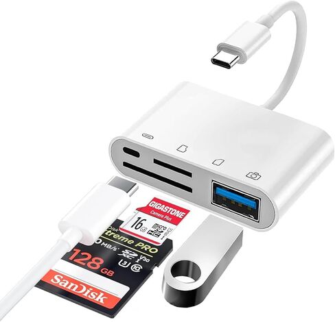 USB C SD Card Reader Adapter 4 Ports, Camera Memory SD Card Reader for iPhone 15, USB C Male to USB Female Micro SD TF Power Charging Splitter for iPad Pro, MacBook Pro and More USB C Devices in Saudi Arabia