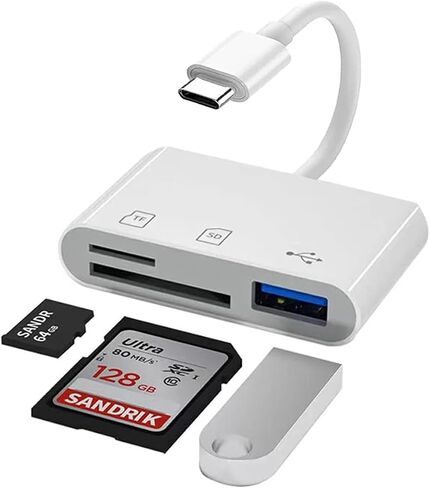 USB C SD Card Reader Adapter 4 Ports, Camera Memory SD Card Reader for iPhone 15, USB C Male to USB Female Micro SD TF Power Charging Splitter for iPad Pro, MacBook Pro and More USB C Devices in Saudi Arabia
