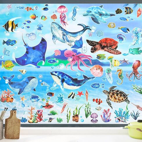 HOWAF 8 Sheets Ocean Animal Window Clings for Under The Sea Party Window Decorations, Sea Life Window Decals for Summer Party Home Decor, Under The Sea Animal Window Stickers in Saudi Arabia