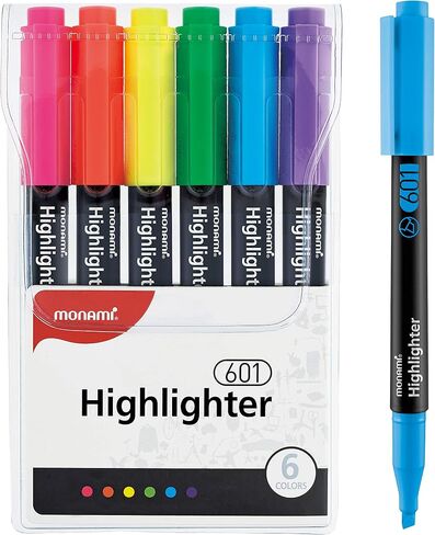 MONAMI Highlighter 601 Pastel, Chisel Tip (1~4mm), Fade-resistant, Pastel Ink Highlighters, Assorted Colors, 6-Pack in Saudi Arabia