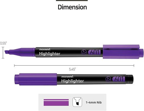 MONAMI Highlighter 601 Pastel, Chisel Tip (1~4mm), Fade-resistant, Pastel Ink Highlighters, Assorted Colors, 6-Pack in Saudi Arabia