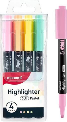 MONAMI Highlighter 601 Pastel, Chisel Tip (1~4mm), Fade-resistant, Pastel Ink Highlighters, Assorted Colors, 6-Pack in Saudi Arabia