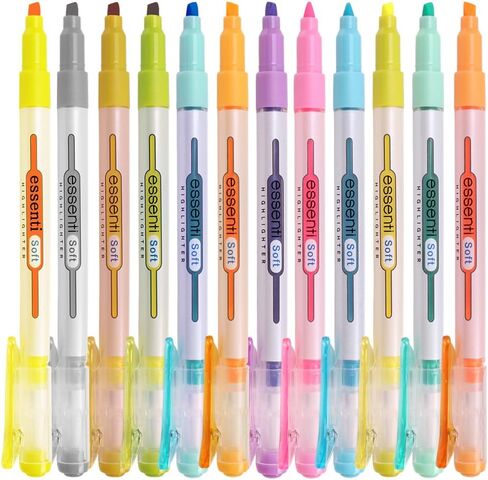 MONAMI ESSENTI Highlighter Bright, Chisel Tip (1~4mm), Clip-on Type, Bright Fluorescent Ink Highlighters, Assorted Colors, 6-Pack in Saudi Arabia