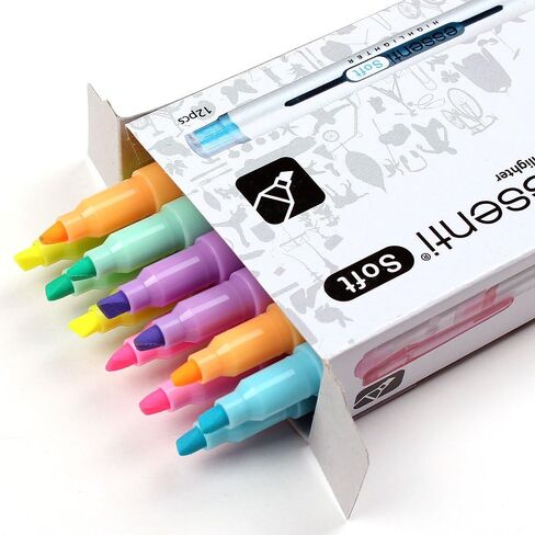 MONAMI ESSENTI Highlighter Bright, Chisel Tip (1~4mm), Clip-on Type, Bright Fluorescent Ink Highlighters, Assorted Colors, 6-Pack in Saudi Arabia
