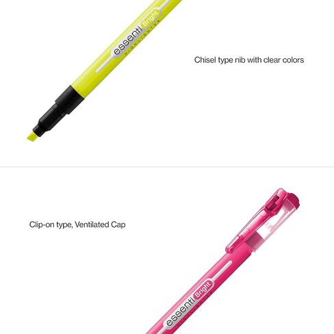 MONAMI ESSENTI Highlighter Bright, Chisel Tip (1~4mm), Clip-on Type, Bright Fluorescent Ink Highlighters, Assorted Colors, 6-Pack in Saudi Arabia