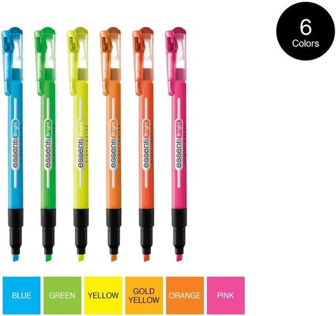 MONAMI ESSENTI Highlighter Bright, Chisel Tip (1~4mm), Clip-on Type, Bright Fluorescent Ink Highlighters, Assorted Colors, 6-Pack in Saudi Arabia