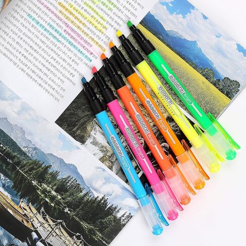 MONAMI ESSENTI Highlighter Bright, Chisel Tip (1~4mm), Clip-on Type, Bright Fluorescent Ink Highlighters, Assorted Colors, 6-Pack in Saudi Arabia