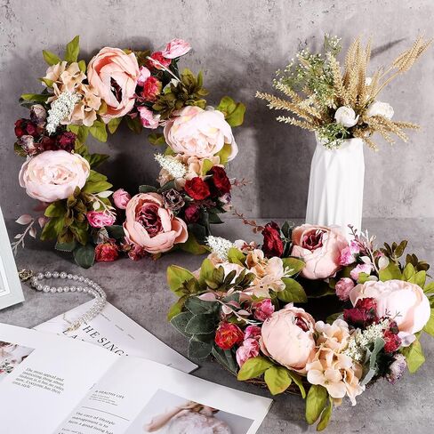 Artificial Peony Flower Wreath Vintage Blooming Silk Peonies Spring Summer Fall Floral Flower Wreaths for Peonies Wreaths for Outdoor Indoor Wedding Wall Window Decor(20 Inch, 1 Pcs) in Saudi Arabia