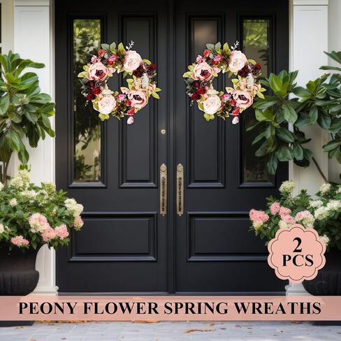Artificial Peony Flower Wreath Vintage Blooming Silk Peonies Spring Summer Fall Floral Flower Wreaths for Peonies Wreaths for Outdoor Indoor Wedding Wall Window Decor(20 Inch, 1 Pcs) in Saudi Arabia