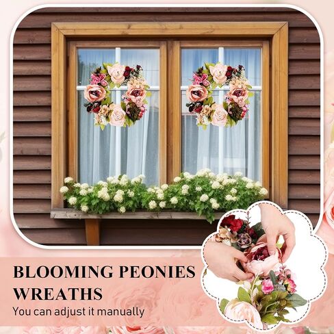 Artificial Peony Flower Wreath Vintage Blooming Silk Peonies Spring Summer Fall Floral Flower Wreaths for Peonies Wreaths for Outdoor Indoor Wedding Wall Window Decor(20 Inch, 1 Pcs) in Saudi Arabia