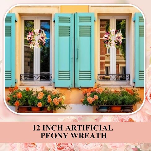 Artificial Peony Flower Wreath Vintage Blooming Silk Peonies Spring Summer Fall Floral Flower Wreaths for Peonies Wreaths for Outdoor Indoor Wedding Wall Window Decor(20 Inch, 1 Pcs) in Saudi Arabia