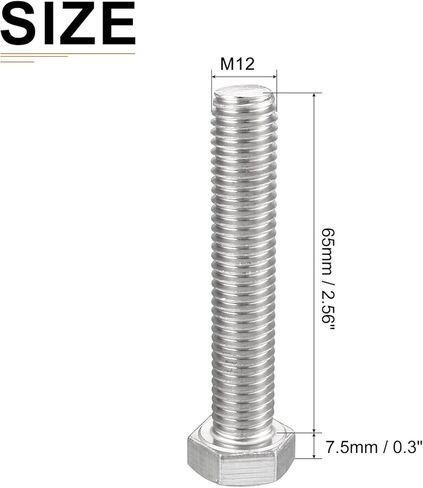 M12x60mm(DxH) Hex Bolts - 4Pack - Good for Machine Tools - 304 Stainless Steel Hexagon Head Screws in Kuwait