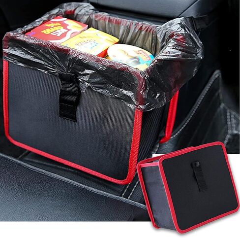 Pack-1 Hanging Car Trash Bag Can, 8.66" x 8.66" x 5.7" Premium Waterproof Litter Garbage Bag Organizer, Universal for Cars, Sedans, SUVs (Red) in Saudi Arabia