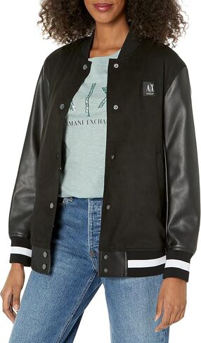 A | X ARMANI EXCHANGE Women's Basics by Armani Varsity Bomber Jacket, Black, Extra Large in Saudi Arabia
