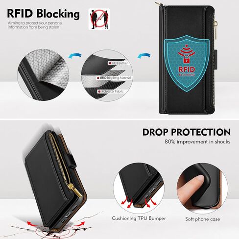 Antsturdy Samsung Galaxy A71 5G Wallet case with Card Holder for Women Men,Galaxy A71 5G Phone case RFID Blocking PU Leather Flip Shockproof Cover with Strap Zipper Credit Card Slots,Wine Red in Kuwait