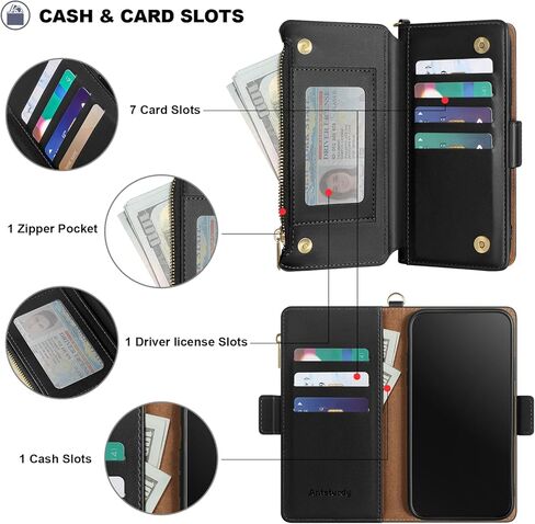 Antsturdy Samsung Galaxy A71 5G Wallet case with Card Holder for Women Men,Galaxy A71 5G Phone case RFID Blocking PU Leather Flip Shockproof Cover with Strap Zipper Credit Card Slots,Wine Red in Kuwait