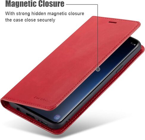 حافظة EYZUTAK Galaxy S9 PU من الجلد، فتحة بطاقة بمسند، غطاء محفظة بإغلاق مغناطيسي - أسود in Kuwait