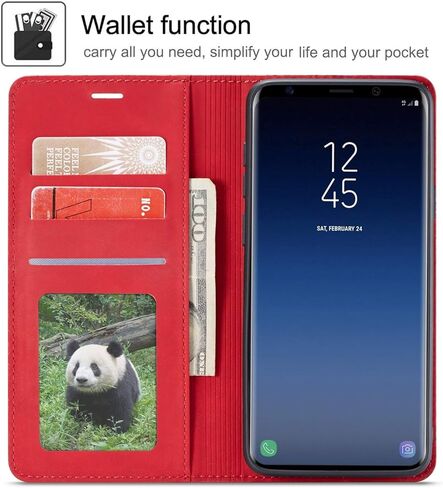 حافظة EYZUTAK Galaxy S9 PU من الجلد، فتحة بطاقة بمسند، غطاء محفظة بإغلاق مغناطيسي - أسود in Kuwait