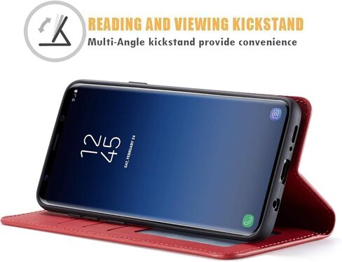 حافظة EYZUTAK Galaxy S9 PU من الجلد، فتحة بطاقة بمسند، غطاء محفظة بإغلاق مغناطيسي - أسود in Kuwait