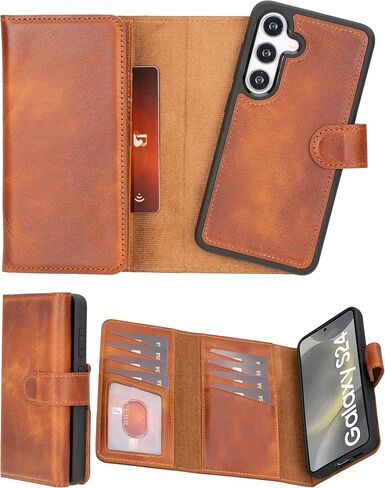 Bayelon Genuine Leather Wallet for S24 Ultra, Tri-Fold Flip Samsung Galaxy S24 Ultra Case, Samsung Galaxy S24 Ultra Detachable Magnetic Wallet Phone Case, S24 Ultra Wallet Case & RFID Block (S.Black) in Kuwait