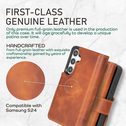 Bayelon Genuine Leather Wallet for S24 Ultra, Tri-Fold Flip Samsung Galaxy S24 Ultra Case, Samsung Galaxy S24 Ultra Detachable Magnetic Wallet Phone Case, S24 Ultra Wallet Case & RFID Block (S.Black) in Kuwait