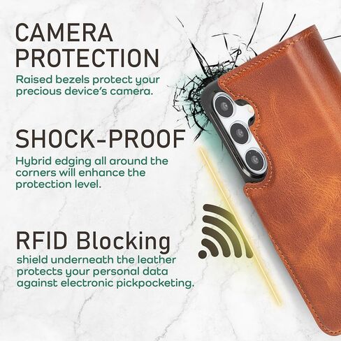 Bayelon Genuine Leather Wallet for S24 Ultra, Tri-Fold Flip Samsung Galaxy S24 Ultra Case, Samsung Galaxy S24 Ultra Detachable Magnetic Wallet Phone Case, S24 Ultra Wallet Case & RFID Block (S.Black) in Kuwait