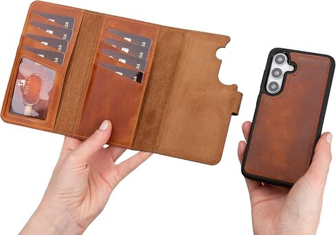 Bayelon Genuine Leather Wallet for S24 Ultra, Tri-Fold Flip Samsung Galaxy S24 Ultra Case, Samsung Galaxy S24 Ultra Detachable Magnetic Wallet Phone Case, S24 Ultra Wallet Case & RFID Block (S.Black) in Kuwait