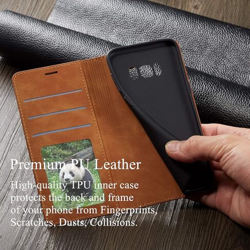 حافظة EYZUTAK Galaxy S9 PU من الجلد، فتحة بطاقة بمسند، غطاء محفظة بإغلاق مغناطيسي - أسود in Kuwait