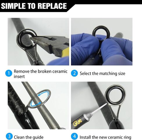 طقم إصلاح ثقب قضيب الصيد (مع 13 مقاسًا، 39 قطعة من السيراميك وملف واحد) - استبدال حلقة دليل عمود الصيد in Kuwait