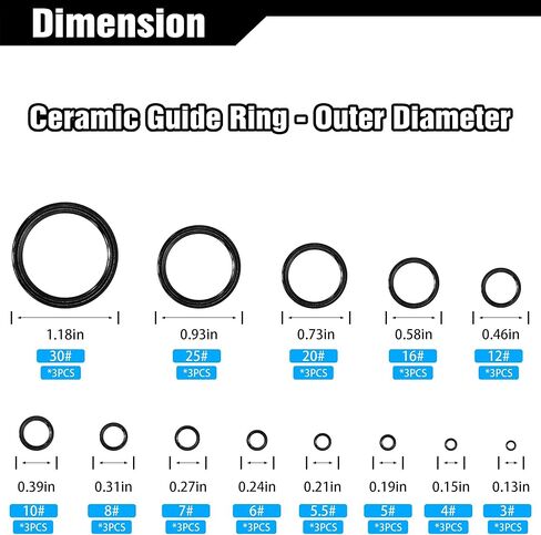 طقم إصلاح ثقب قضيب الصيد (مع 13 مقاسًا، 39 قطعة من السيراميك وملف واحد) - استبدال حلقة دليل عمود الصيد in Kuwait
