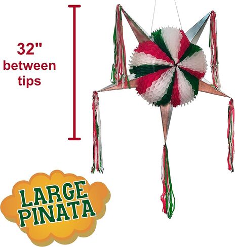 Large Cinco de Mayo Pinata Green, White, Red 5-Point Star Foldable Christmas Pinata Mexican Independence Day Pinata Party Decoration - Fiesta Mexicana 16th of September Piñata para Posada Navidad in Kuwait