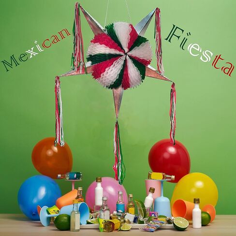 Large Cinco de Mayo Pinata Green, White, Red 5-Point Star Foldable Christmas Pinata Mexican Independence Day Pinata Party Decoration - Fiesta Mexicana 16th of September Piñata para Posada Navidad in Kuwait