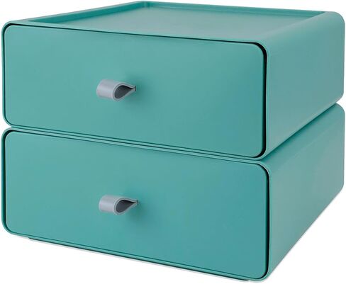 2 Pack Desktop Storage Box Stackable Countertop Drawer Organizer Makeup Large Capacity Storage Organiser for Office, Bathroom, Dorm, Bedroom (Light Green) in Saudi Arabia