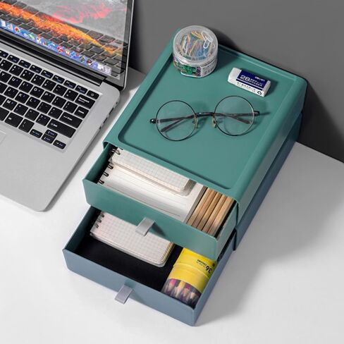2 Pack Desktop Storage Box Stackable Countertop Drawer Organizer Makeup Large Capacity Storage Organiser for Office, Bathroom, Dorm, Bedroom (Light Green) in Saudi Arabia