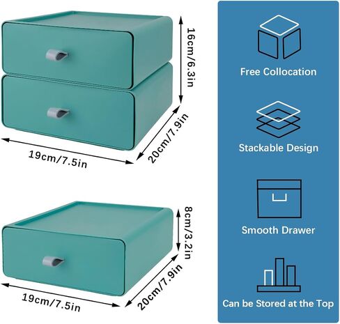 2 Pack Desktop Storage Box Stackable Countertop Drawer Organizer Makeup Large Capacity Storage Organiser for Office, Bathroom, Dorm, Bedroom (Light Green) in Saudi Arabia