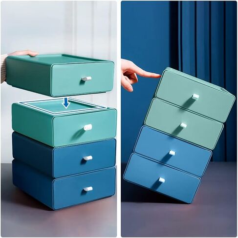 2 Pack Desktop Storage Box Stackable Countertop Drawer Organizer Makeup Large Capacity Storage Organiser for Office, Bathroom, Dorm, Bedroom (Light Green) in Saudi Arabia