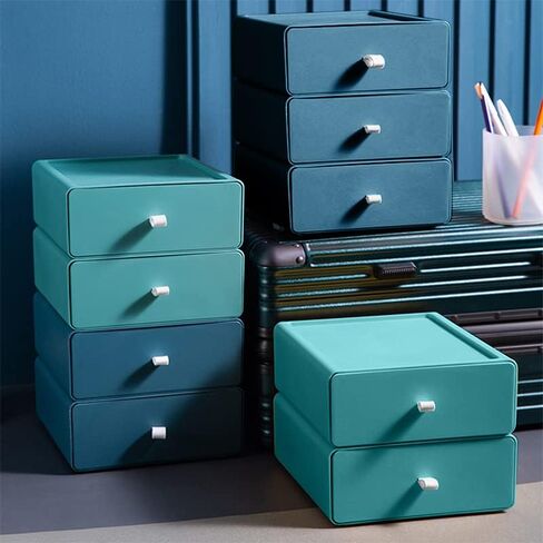 2 Pack Desktop Storage Box Stackable Countertop Drawer Organizer Makeup Large Capacity Storage Organiser for Office, Bathroom, Dorm, Bedroom (Light Green) in Saudi Arabia